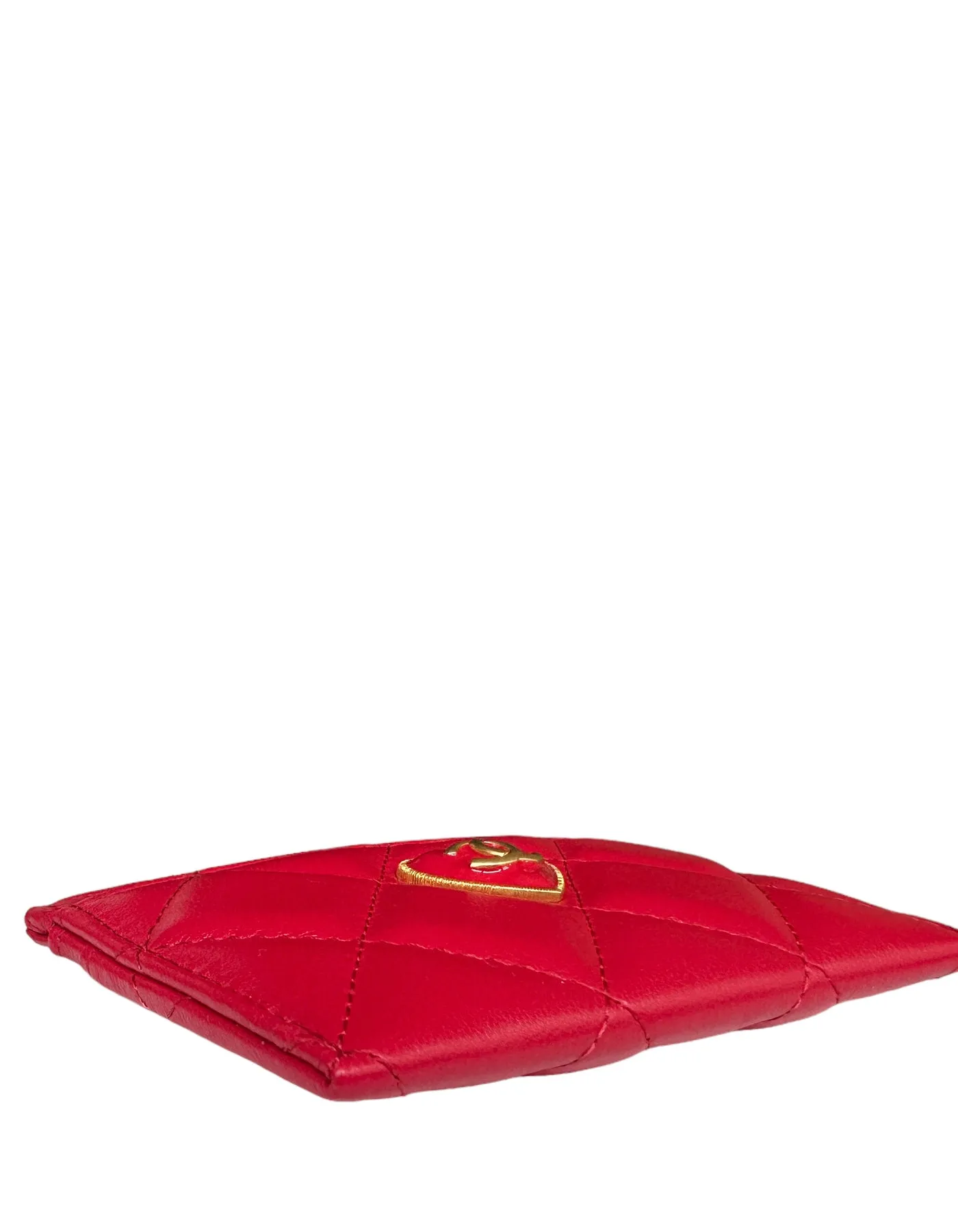 Chanel NEW 2023 Red Lambskin Quilted Resin CC Heart Card Holder