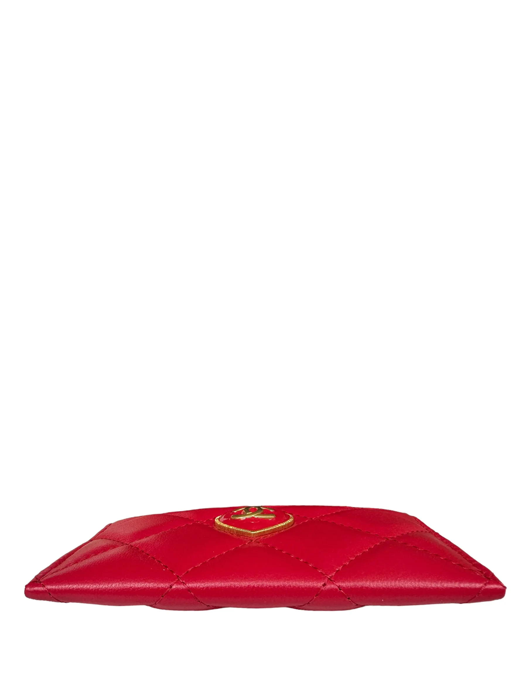 Chanel NEW 2023 Red Lambskin Quilted Resin CC Heart Card Holder