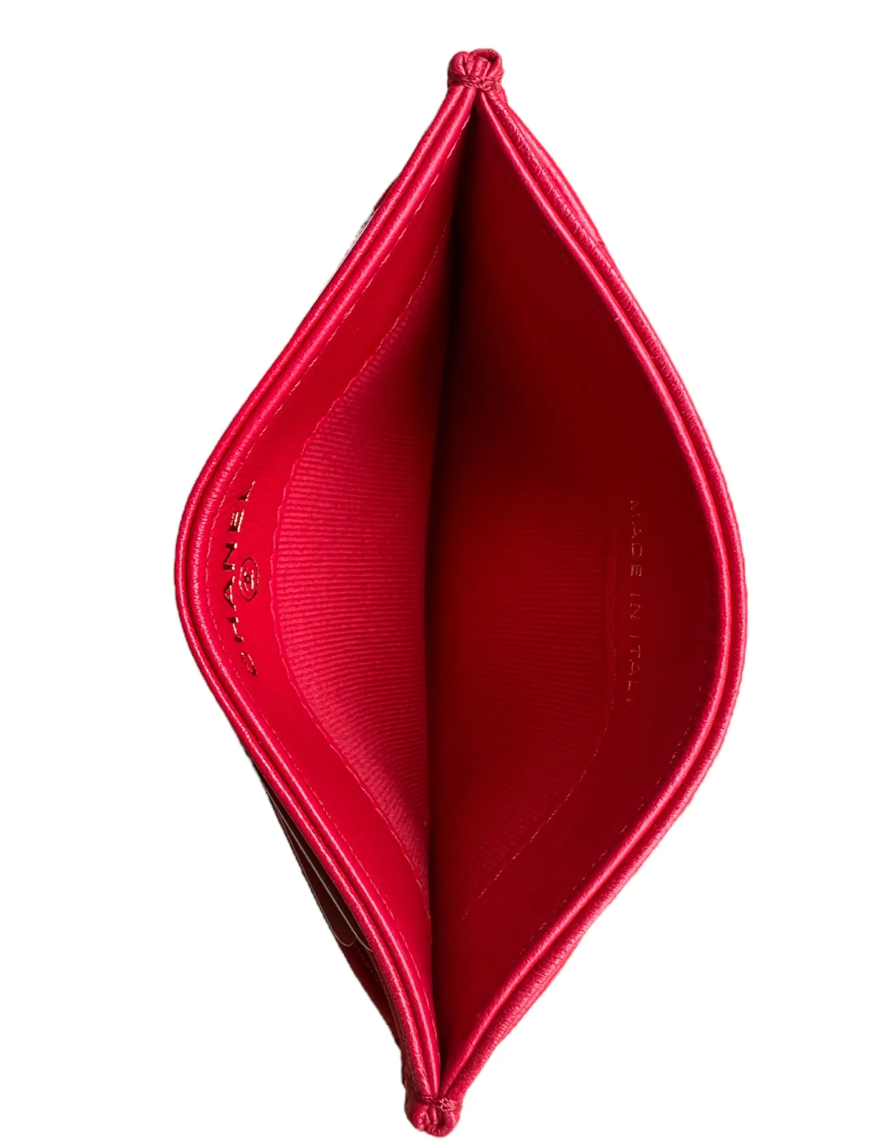 Chanel NEW 2023 Red Lambskin Quilted Resin CC Heart Card Holder