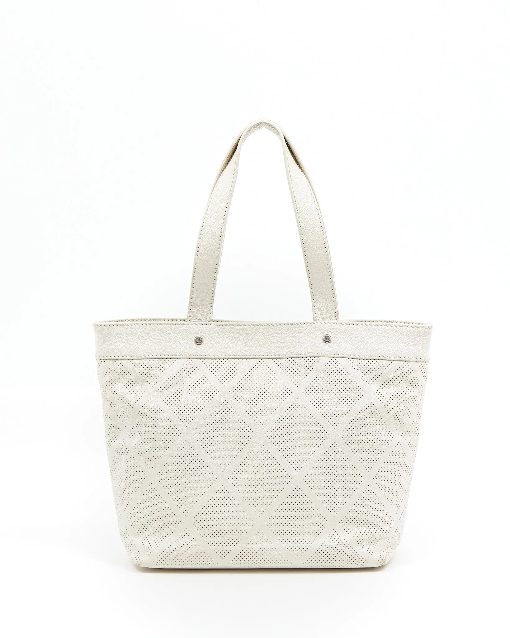 Chanel White Leather CC Perforated Tote Bag