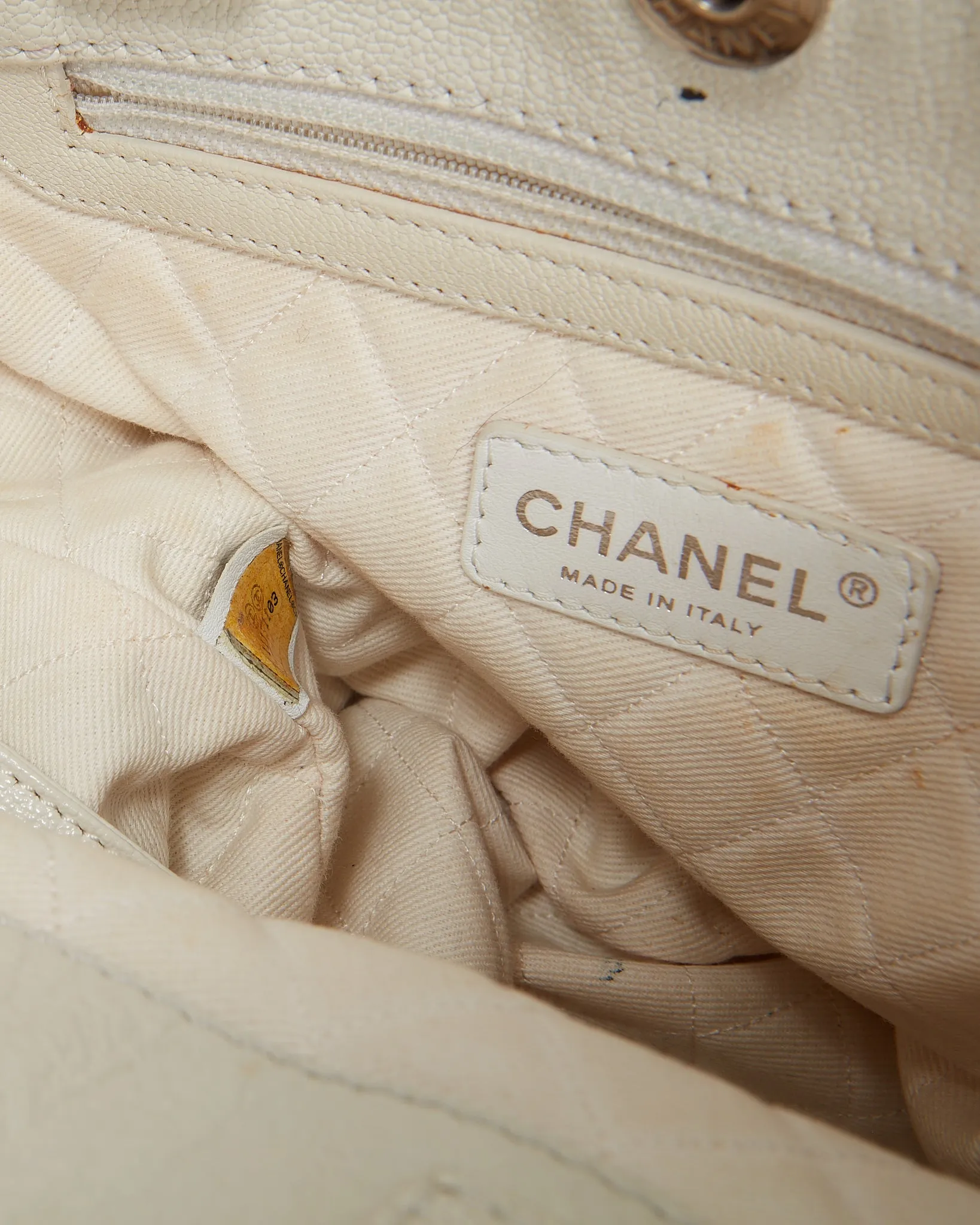 Chanel White Leather CC Perforated Tote Bag