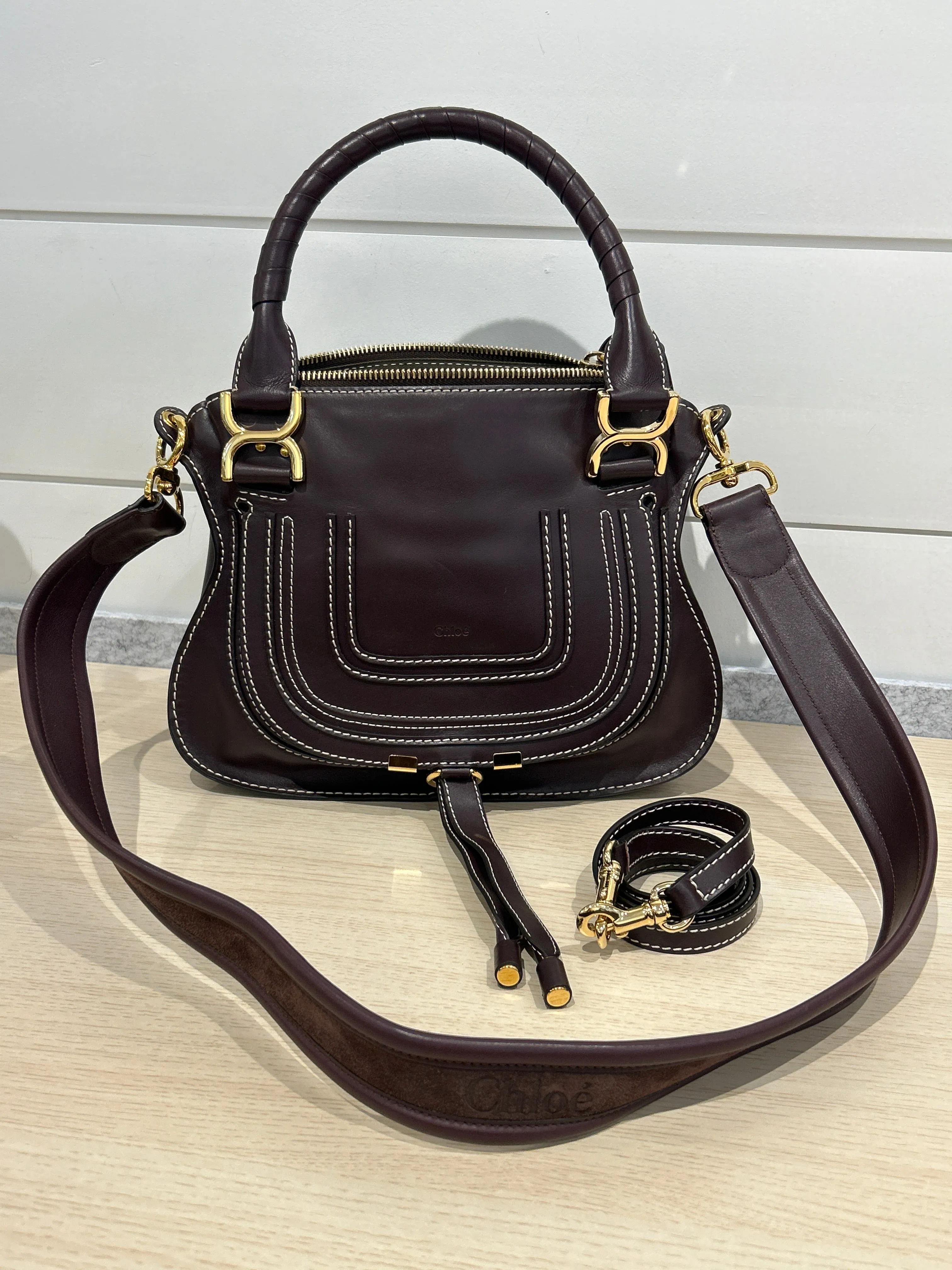 Chloé Bag, Raisin Smooth Calfskin Small Marcie Satchel Crossbody