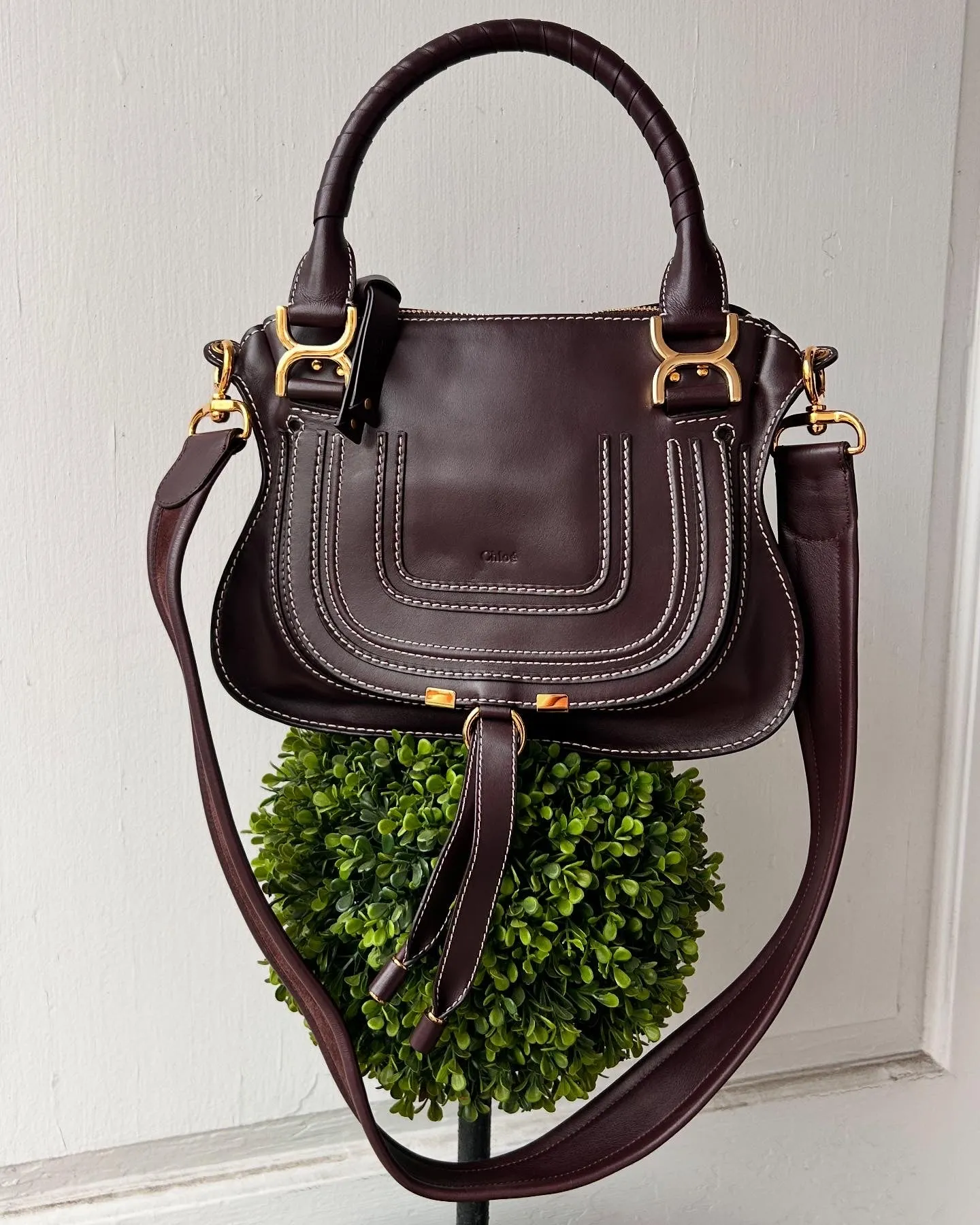 Chloé Bag, Raisin Smooth Calfskin Small Marcie Satchel Crossbody