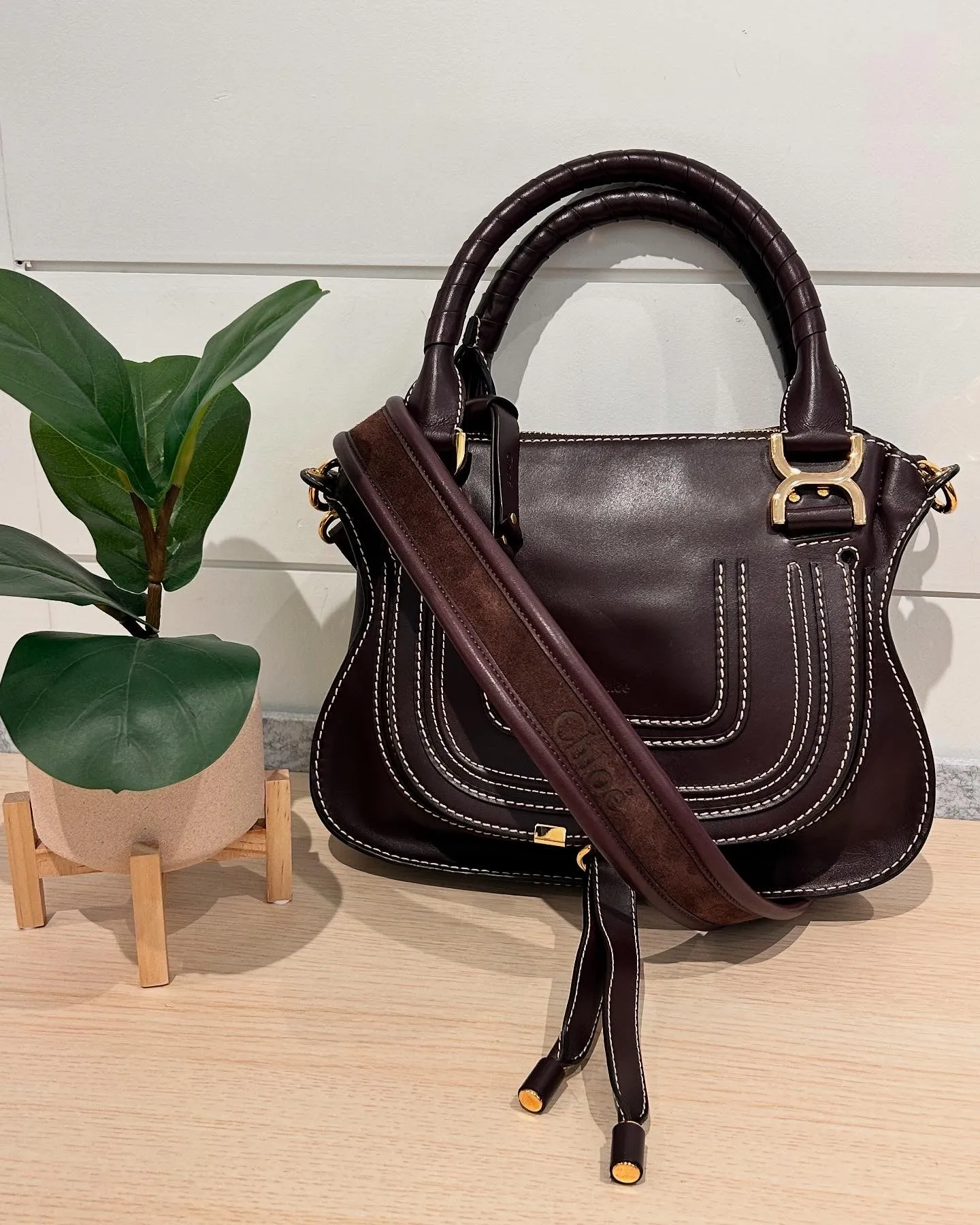 Chloé Bag, Raisin Smooth Calfskin Small Marcie Satchel Crossbody