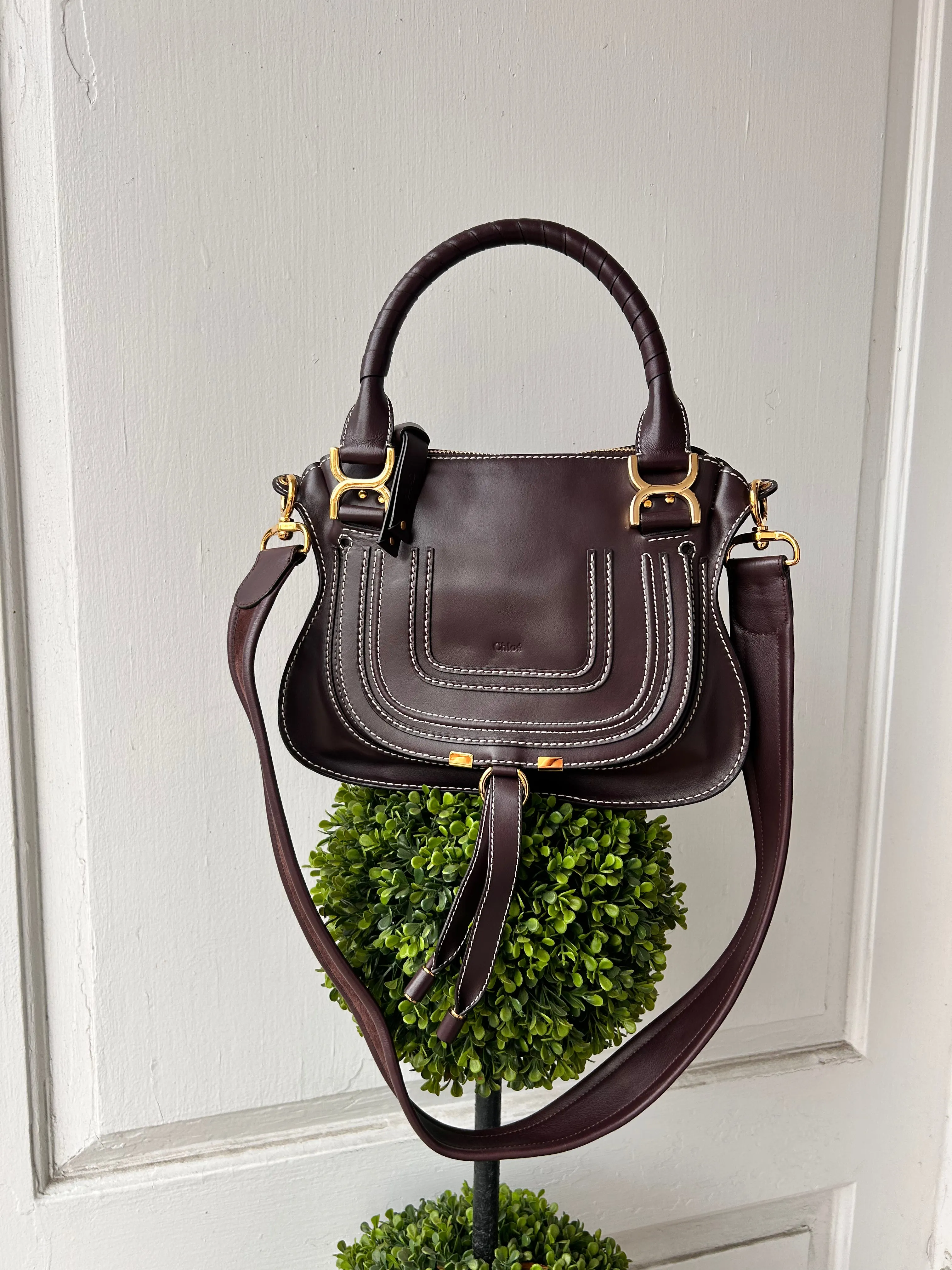 Chloé Bag, Raisin Smooth Calfskin Small Marcie Satchel Crossbody