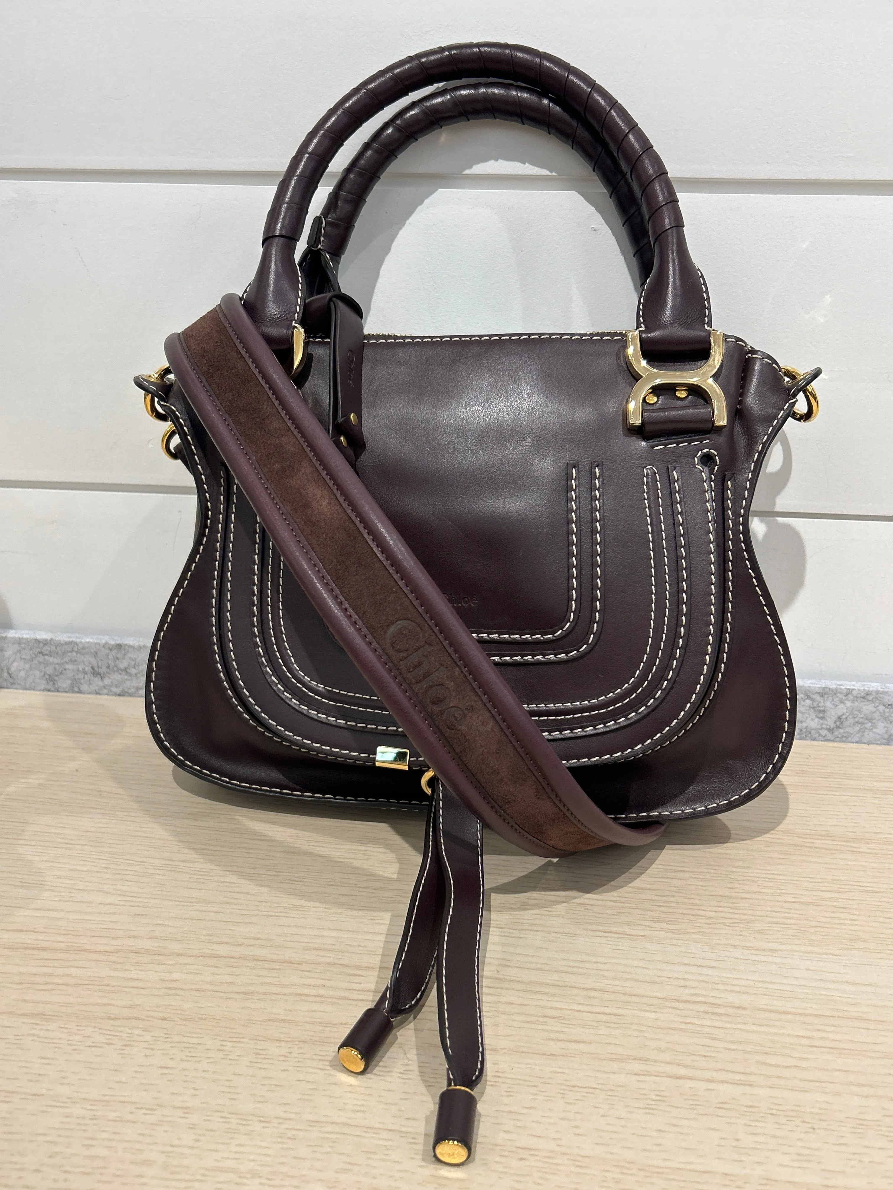 Chloé Bag, Raisin Smooth Calfskin Small Marcie Satchel Crossbody