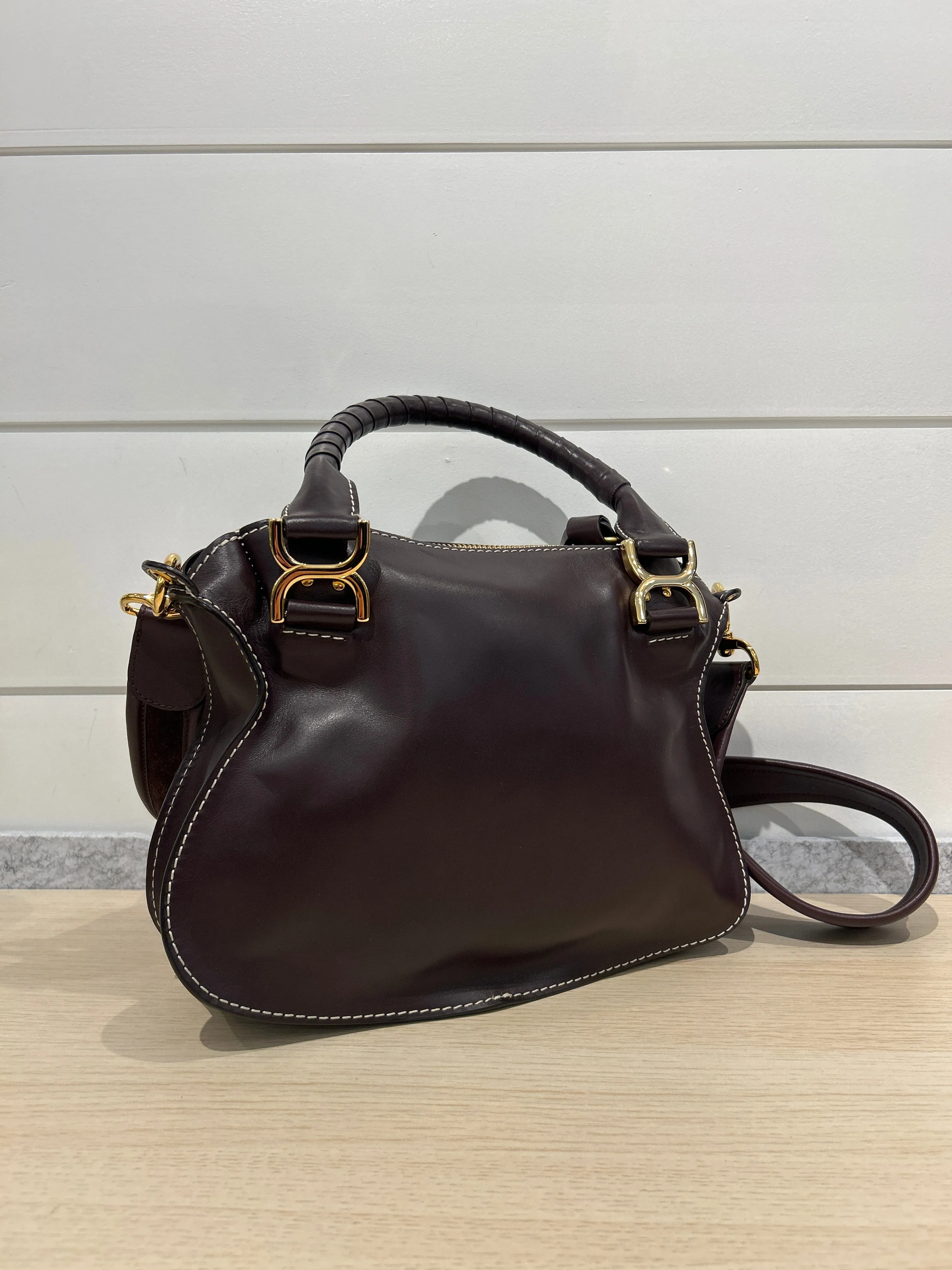 Chloé Bag, Raisin Smooth Calfskin Small Marcie Satchel Crossbody