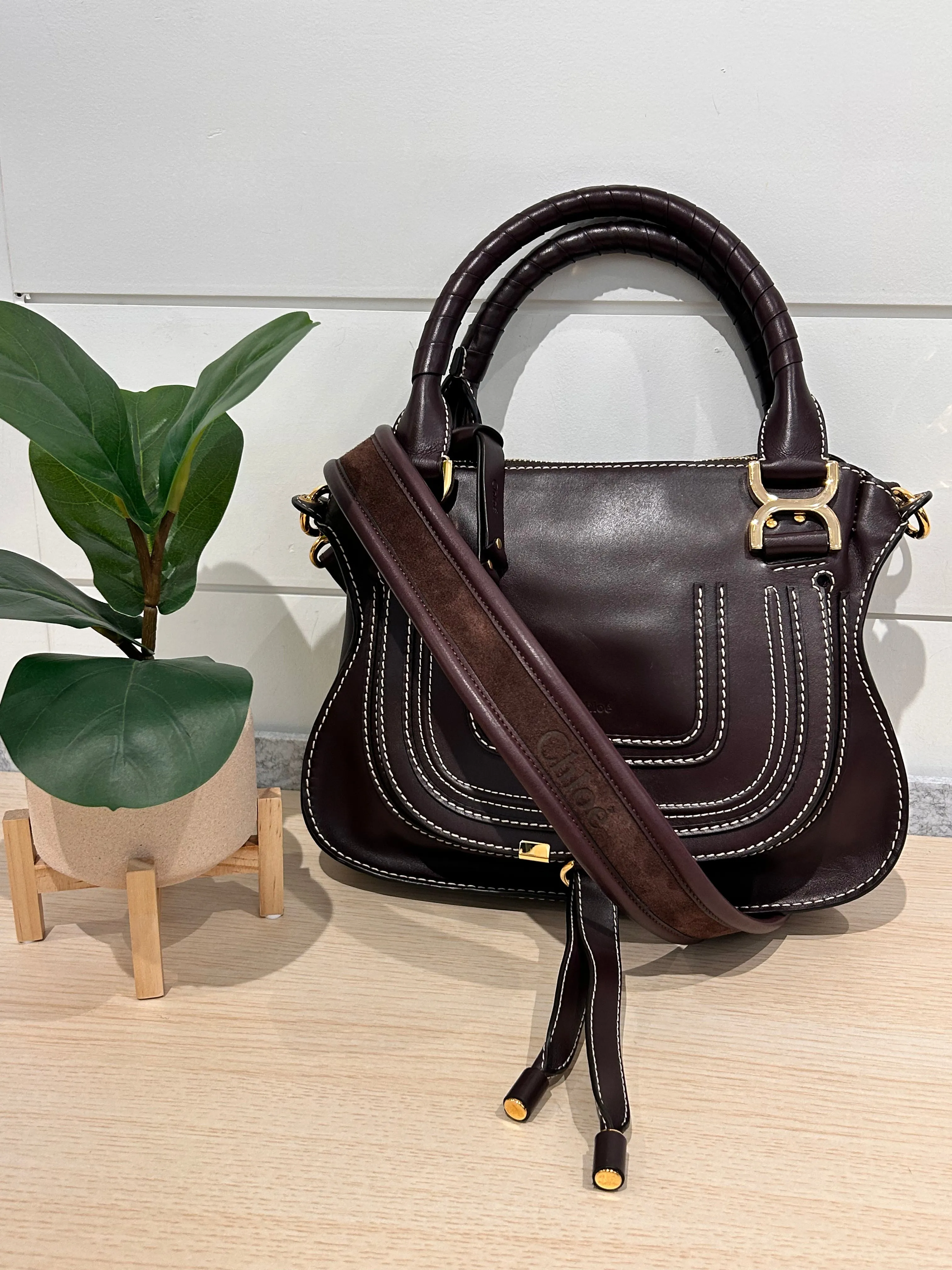 Chloé Bag, Raisin Smooth Calfskin Small Marcie Satchel Crossbody