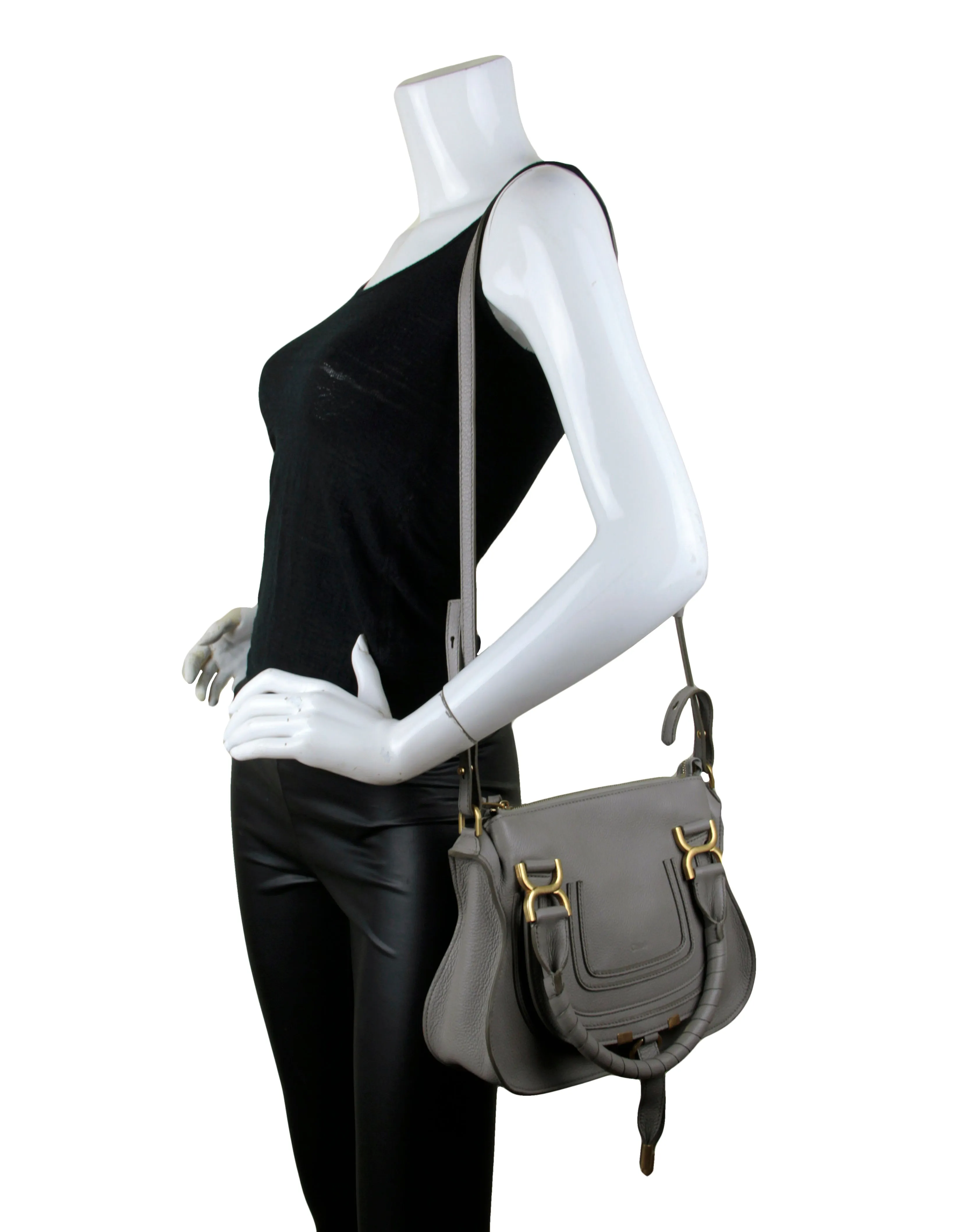 Chloe Cashmere Grey Leather Small Marcie Satchel Bag