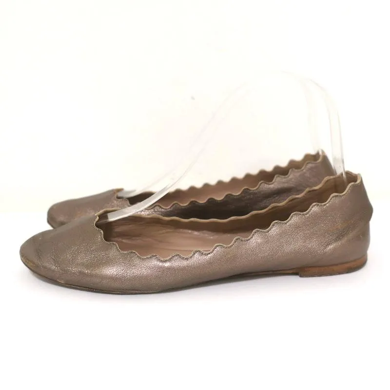 Chloe Lauren Ballet Flats Gold Metallic Scalloped Leather Size 37.5