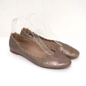 Chloe Lauren Ballet Flats Gold Metallic Scalloped Leather Size 37.5
