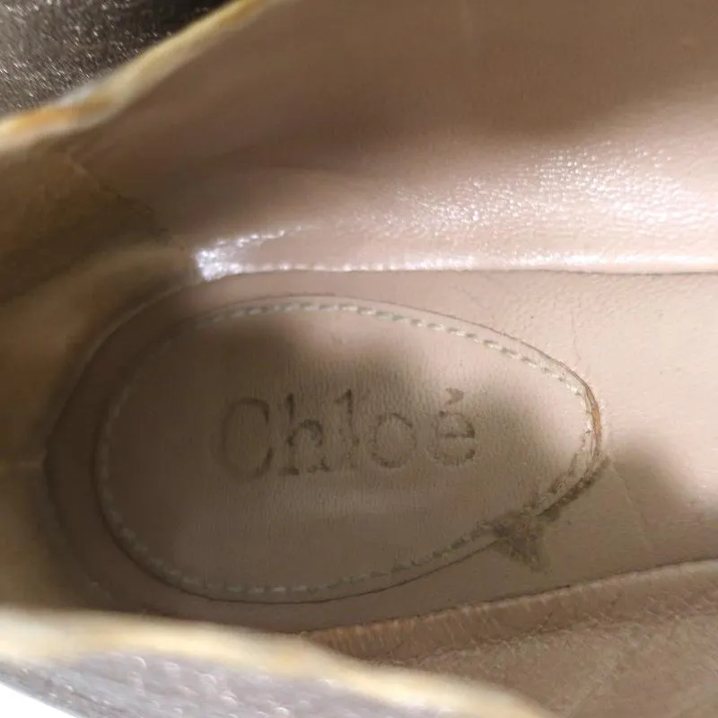 Chloe Lauren Ballet Flats Gold Metallic Scalloped Leather Size 37.5