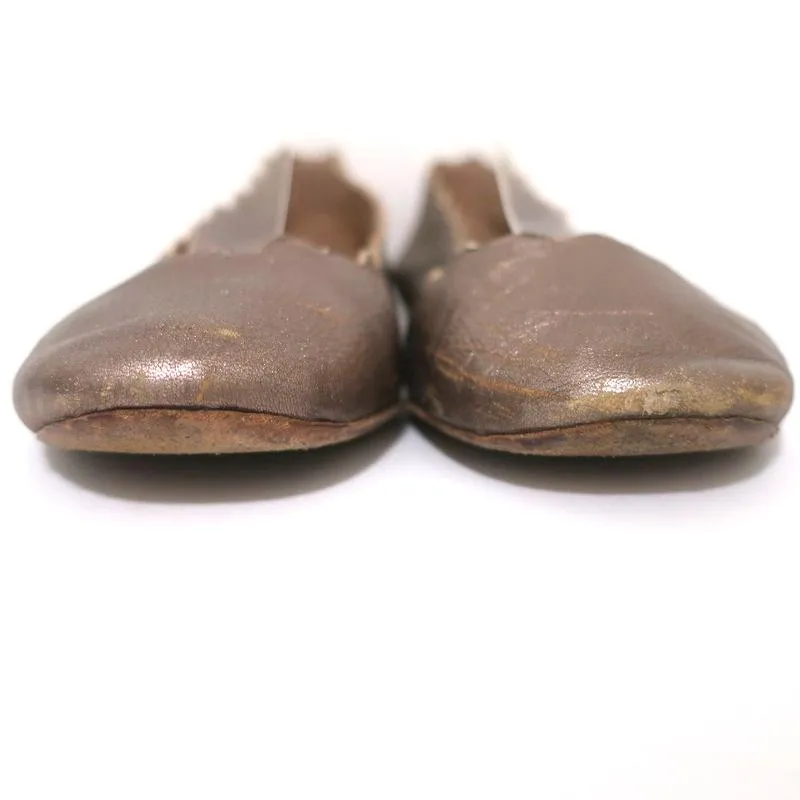 Chloe Lauren Ballet Flats Gold Metallic Scalloped Leather Size 37.5