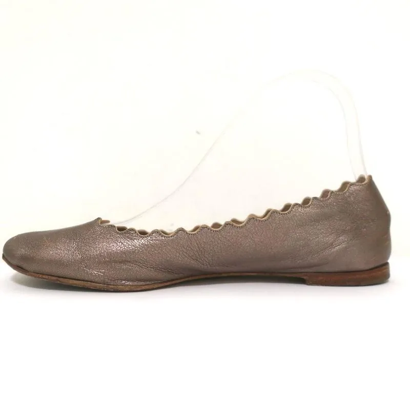 Chloe Lauren Ballet Flats Gold Metallic Scalloped Leather Size 37.5