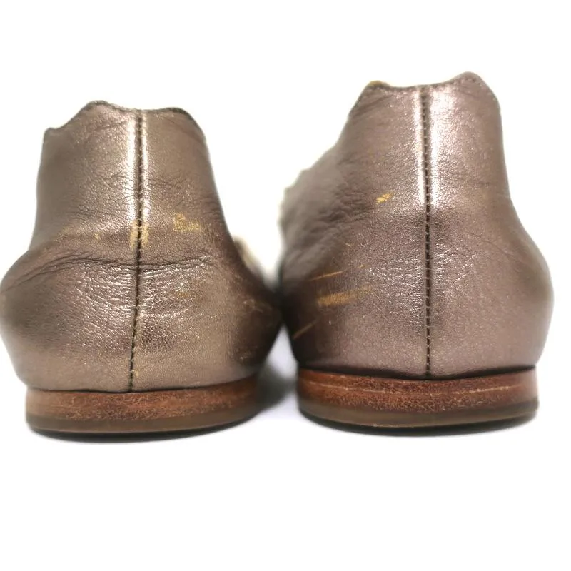 Chloe Lauren Ballet Flats Gold Metallic Scalloped Leather Size 37.5