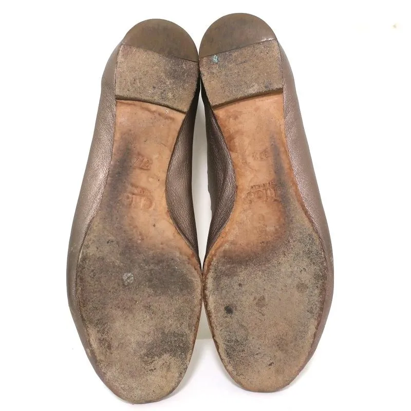 Chloe Lauren Ballet Flats Gold Metallic Scalloped Leather Size 37.5