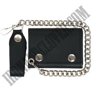 Classic Black Leather Wallet with Chain