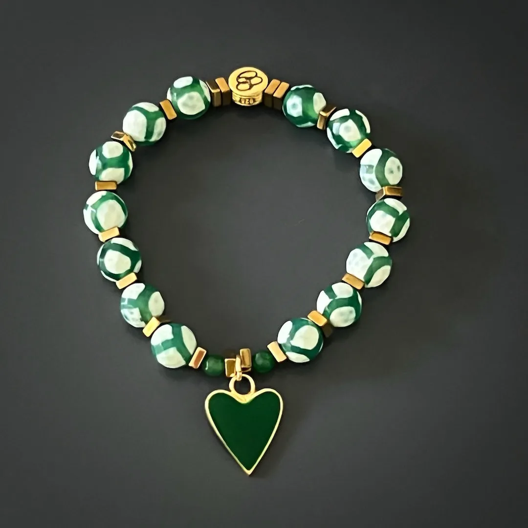 Clover Leaf Green Heart Beaded Bracelet Set
