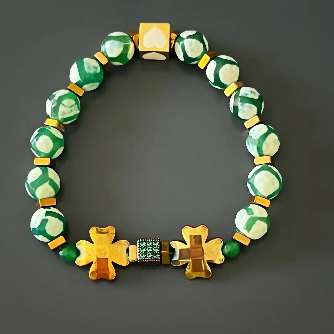 Clover Leaf Green Heart Beaded Bracelet Set