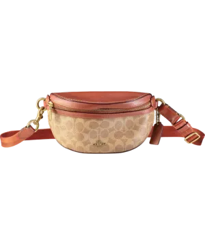 Coach Brown Tan Coated Canvas Signature Belt Bag