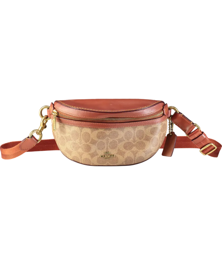 Coach Brown Tan Coated Canvas Signature Belt Bag