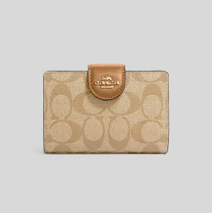 Coach Medium Corner Zip Wallet In Signature Canvas Light Khaki Saddle RS-C0082