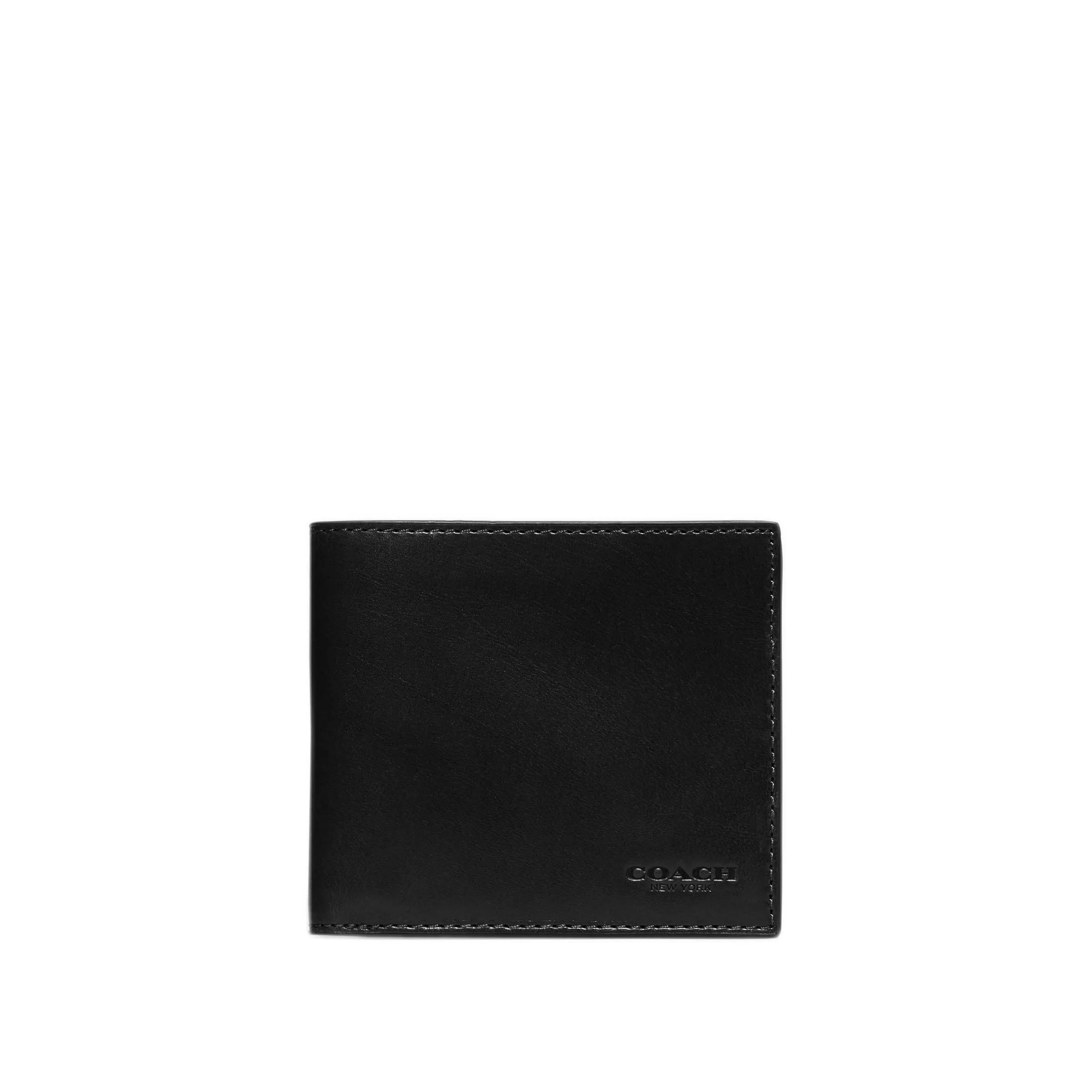 Coach Men's Boxed Water Buffalo Double Billfold, Black, One Size