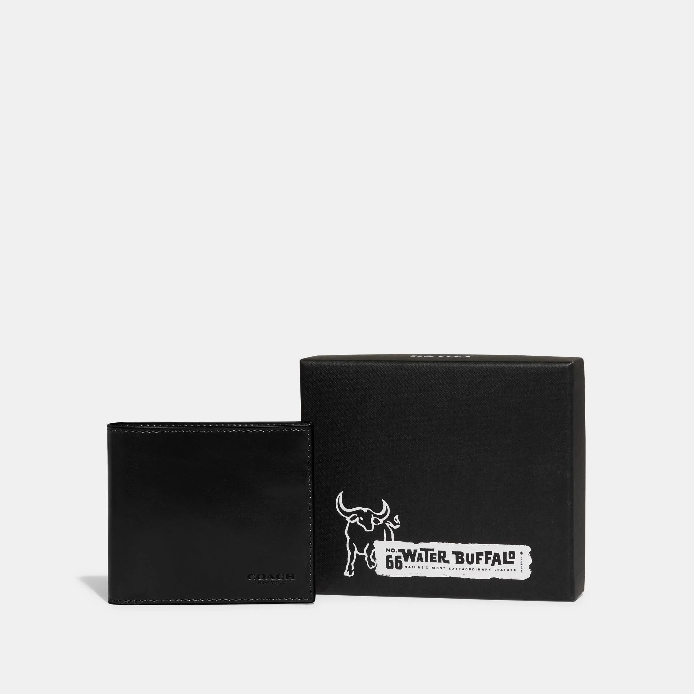 Coach Men's Boxed Water Buffalo Double Billfold, Black, One Size