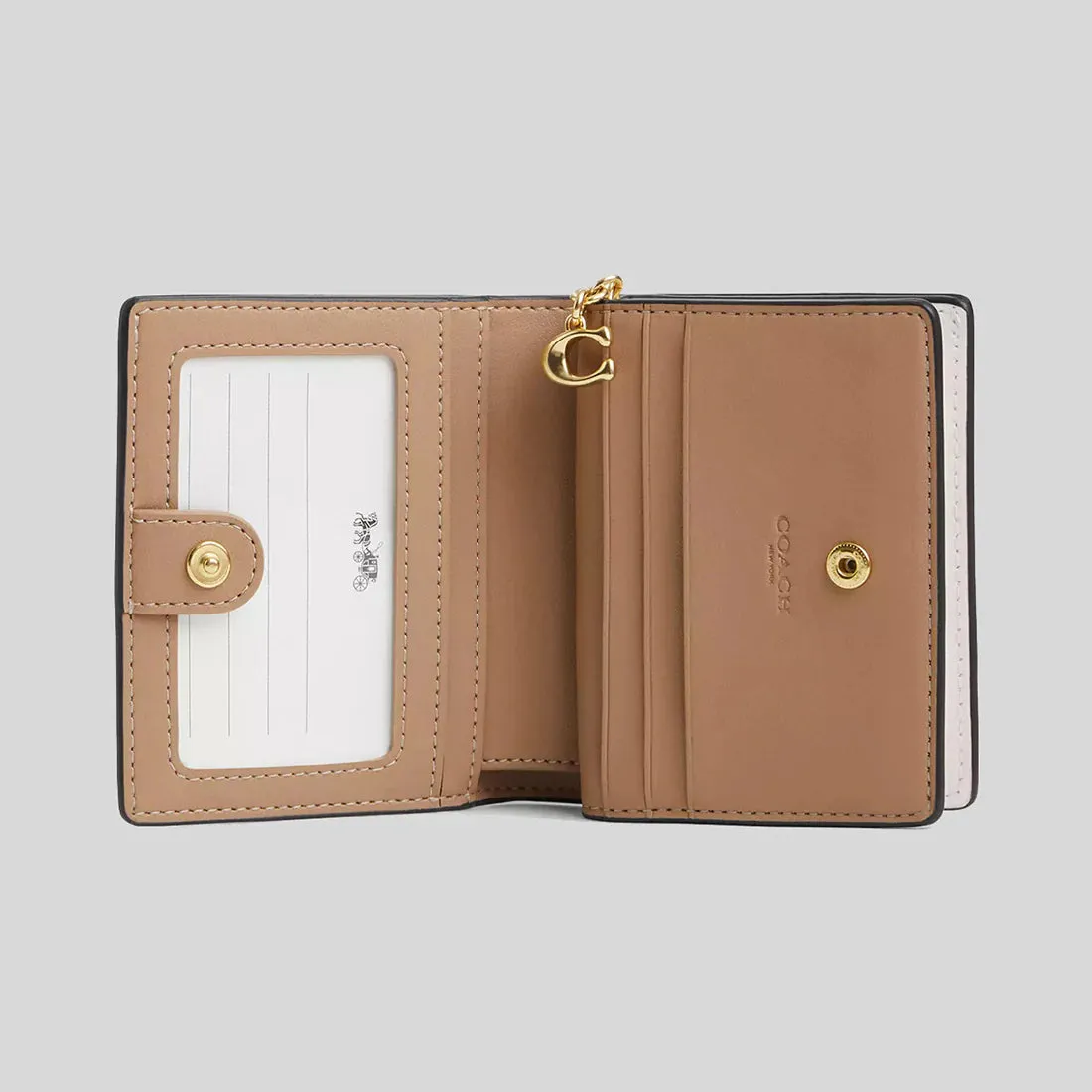 COACH Snap Wallet In Signature Canvas With Floral Print Khaki Chalk Multi RS-CR969