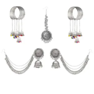 Combo of Silver Jewelry Set and Multicolor Beads Bracelets