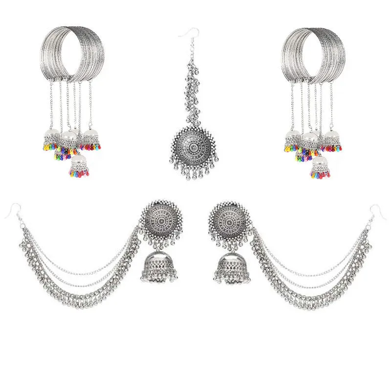 Combo of Silver Jewelry Set and Multicolor Beads Bracelets