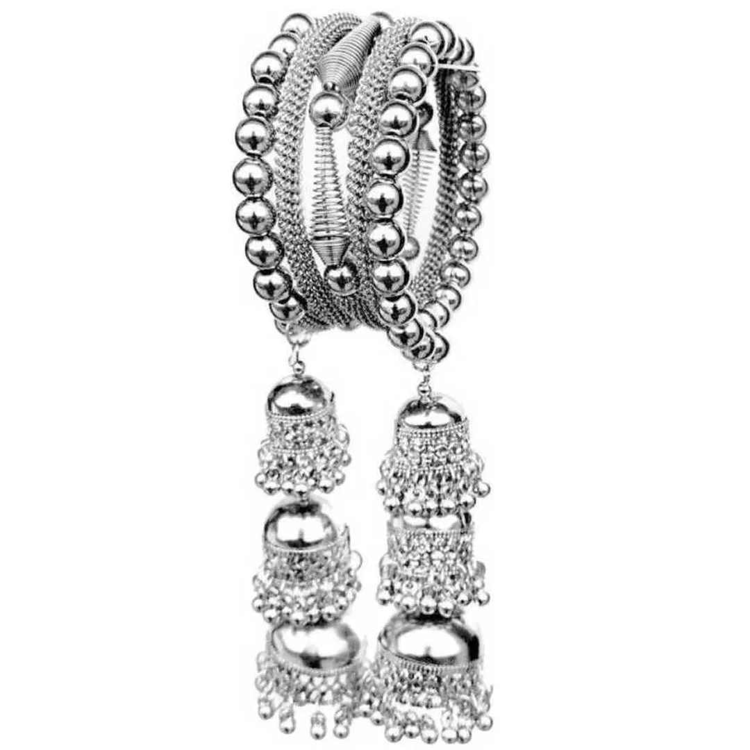 Combo of Silver Lotus Jewelry Set and Bangle Bracelets