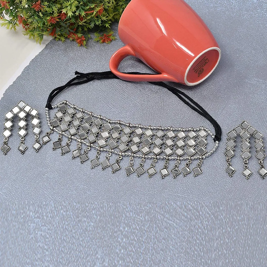 Combo of Silver Mirror Jewelry Set and Bangle Bracelets