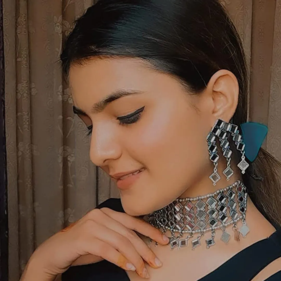 Combo of Silver Mirror Jewelry Set and Bangle Bracelets