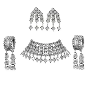 Combo of Silver Mirror Jewelry Set and Bangle Bracelets