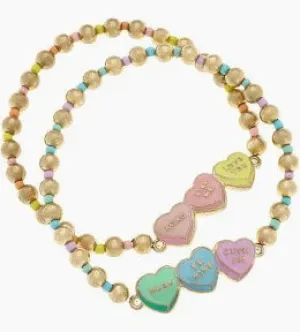 Conversation Hearts and Ball Bead Stretch Bracelets- set of 2