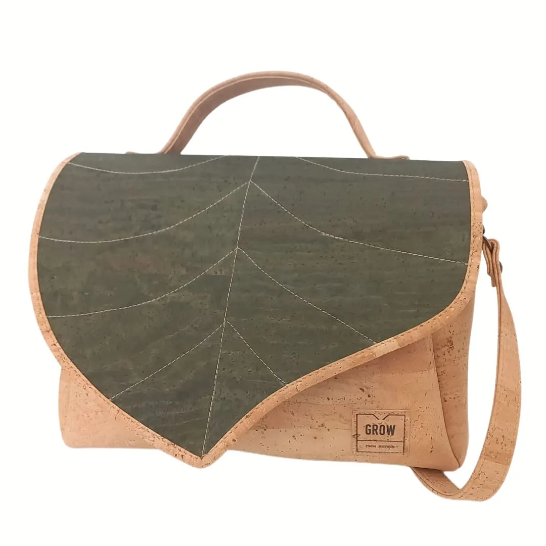 Cork Leaf Satchel, New Collection -Cork bag, black fabric, vegan bag, handbags, Organic,  made in Portugal