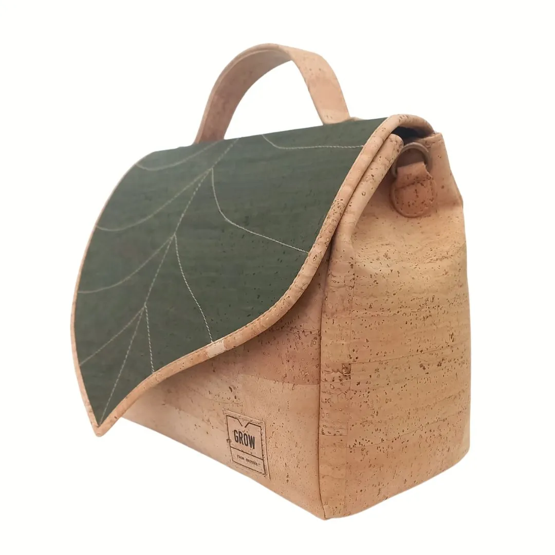 Cork Leaf Satchel, New Collection -Cork bag, black fabric, vegan bag, handbags, Organic,  made in Portugal