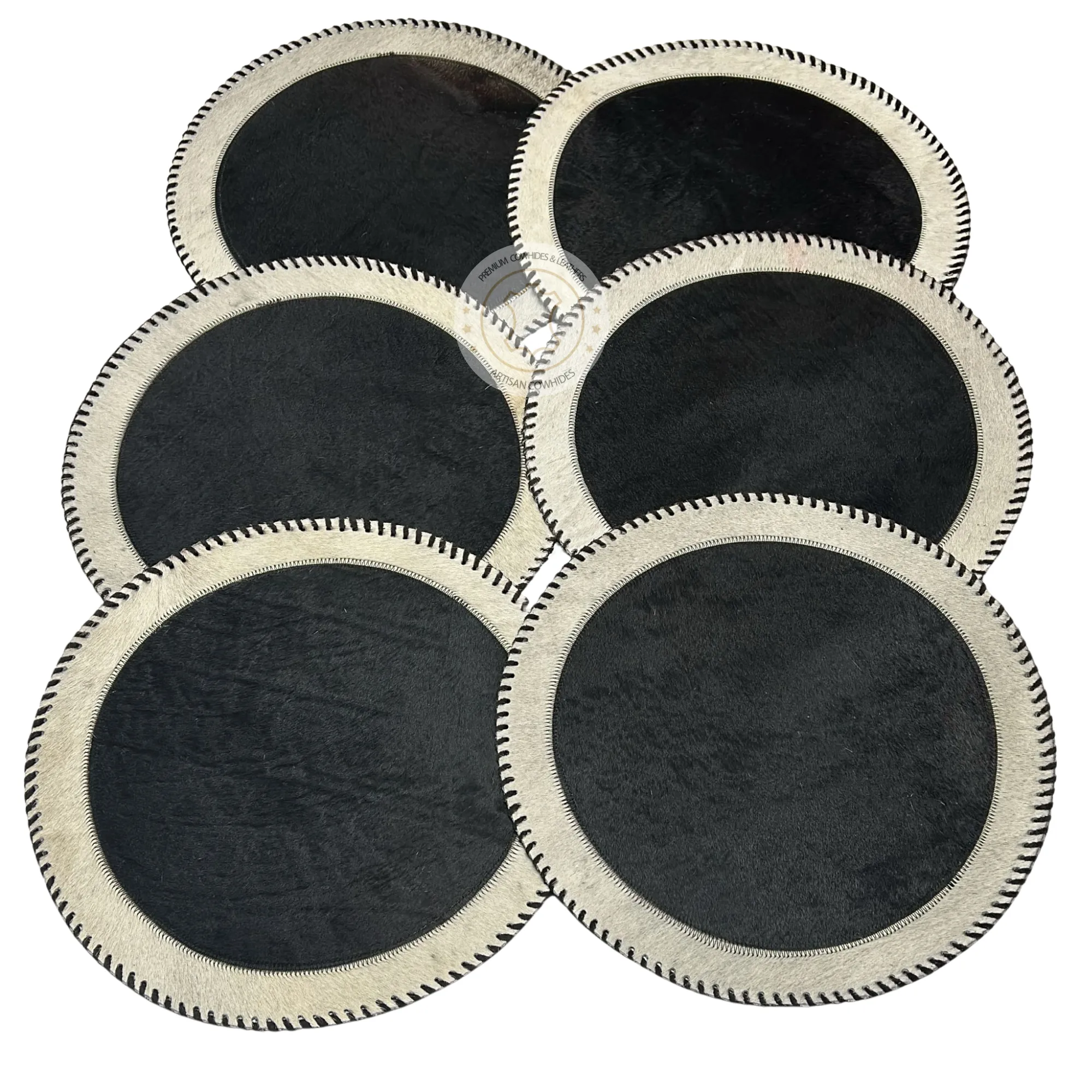 Cowhide Placemats - 16 inches diameter - Set of two, four, six or 8 mats
