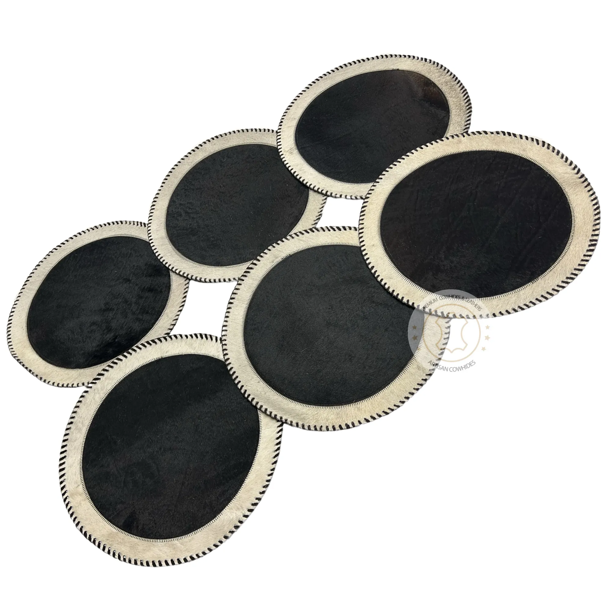 Cowhide Placemats - 16 inches diameter - Set of two, four, six or 8 mats