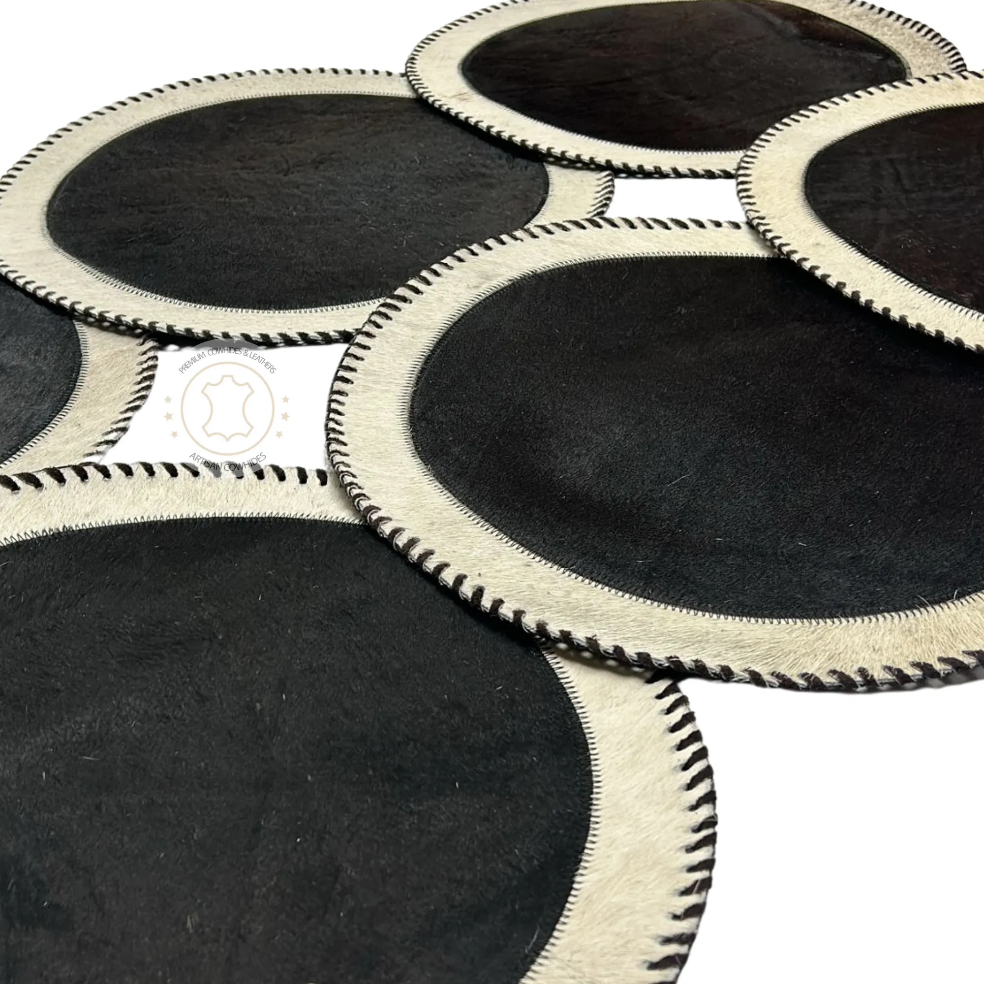 Cowhide Placemats - 16 inches diameter - Set of two, four, six or 8 mats