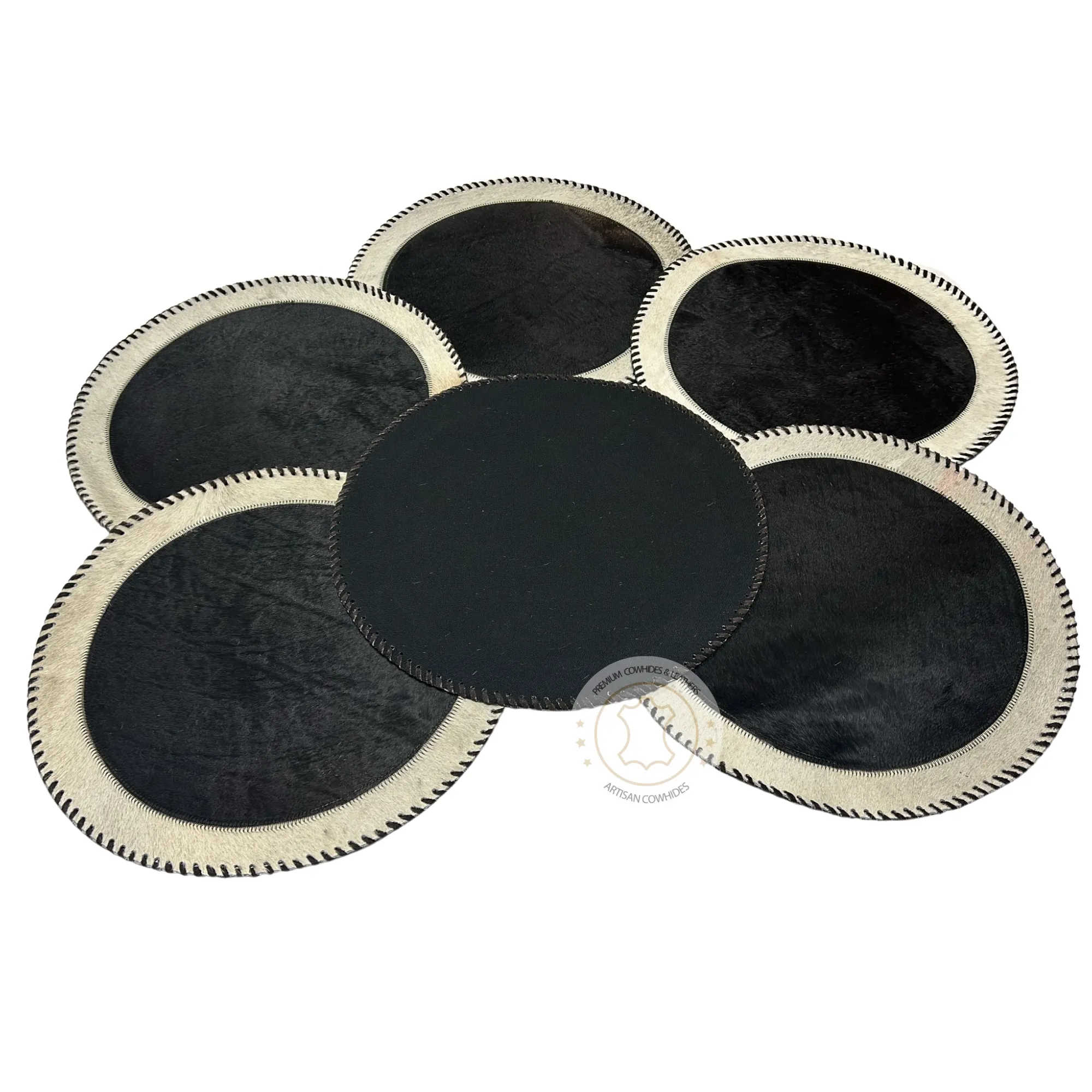 Cowhide Placemats - 16 inches diameter - Set of two, four, six or 8 mats
