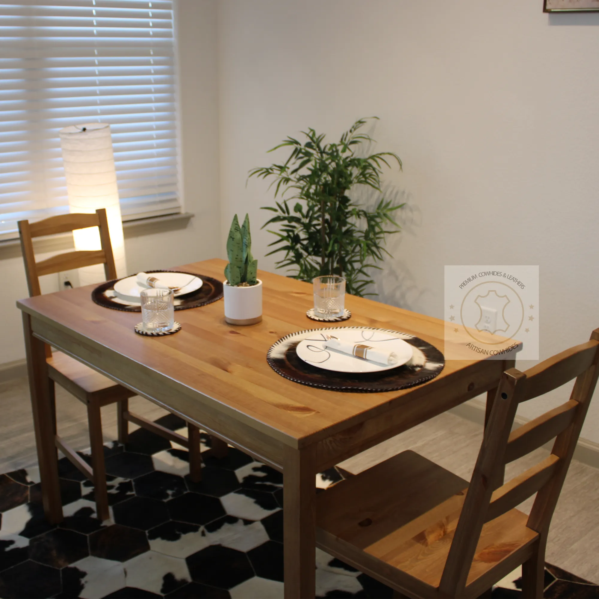 Cowhide Placemats - 16 inches diameter - Set of two, four, six or 8 mats