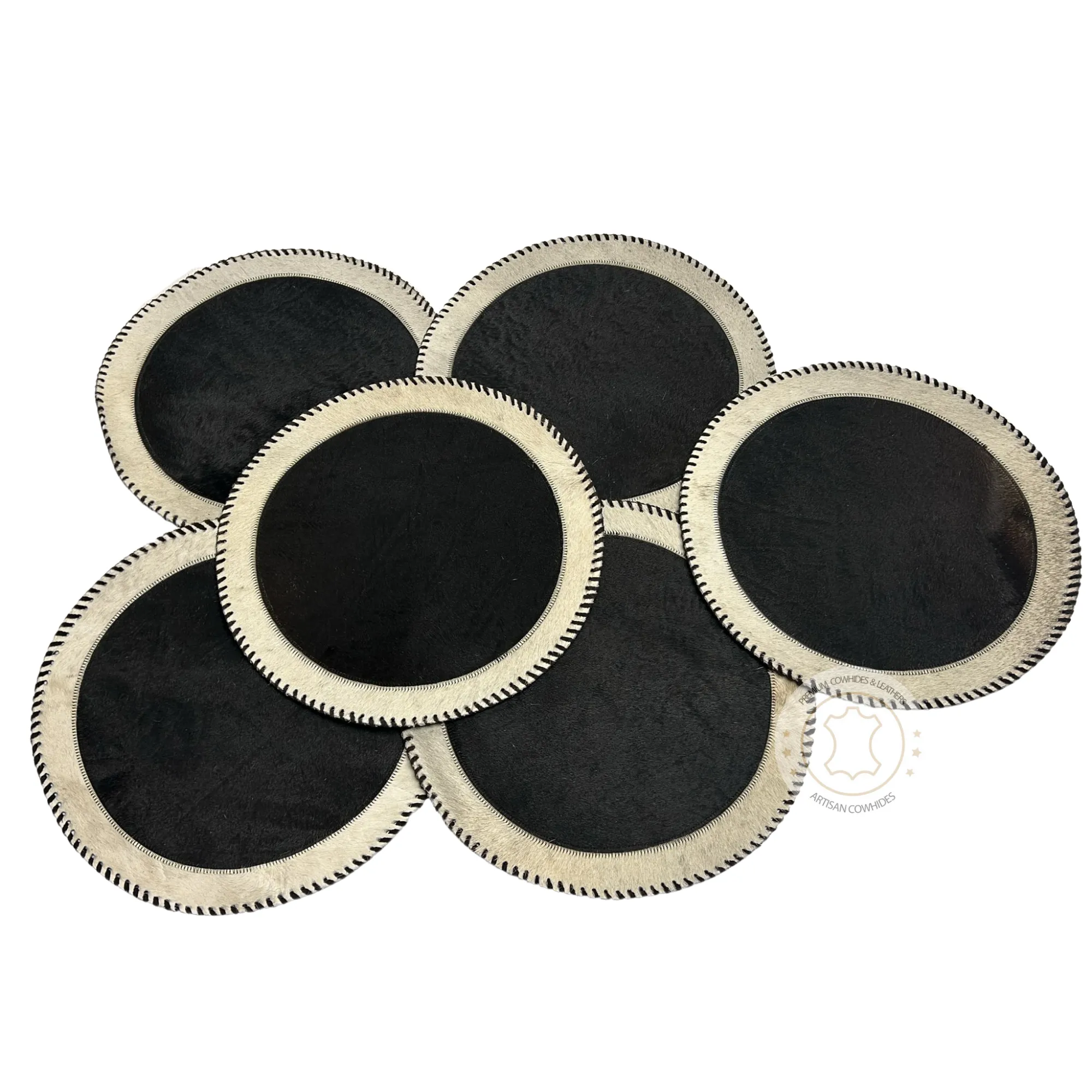 Cowhide Placemats - 16 inches diameter - Set of two, four, six or 8 mats