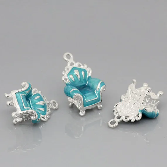 COZY CHAIR- ONE TURQUOISE SILVER PLATED 3D ENAMEL CHARM PENDANT