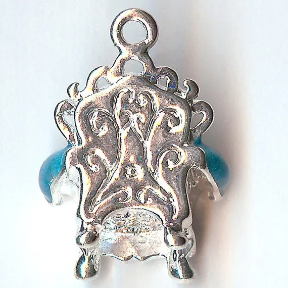 COZY CHAIR- ONE TURQUOISE SILVER PLATED 3D ENAMEL CHARM PENDANT