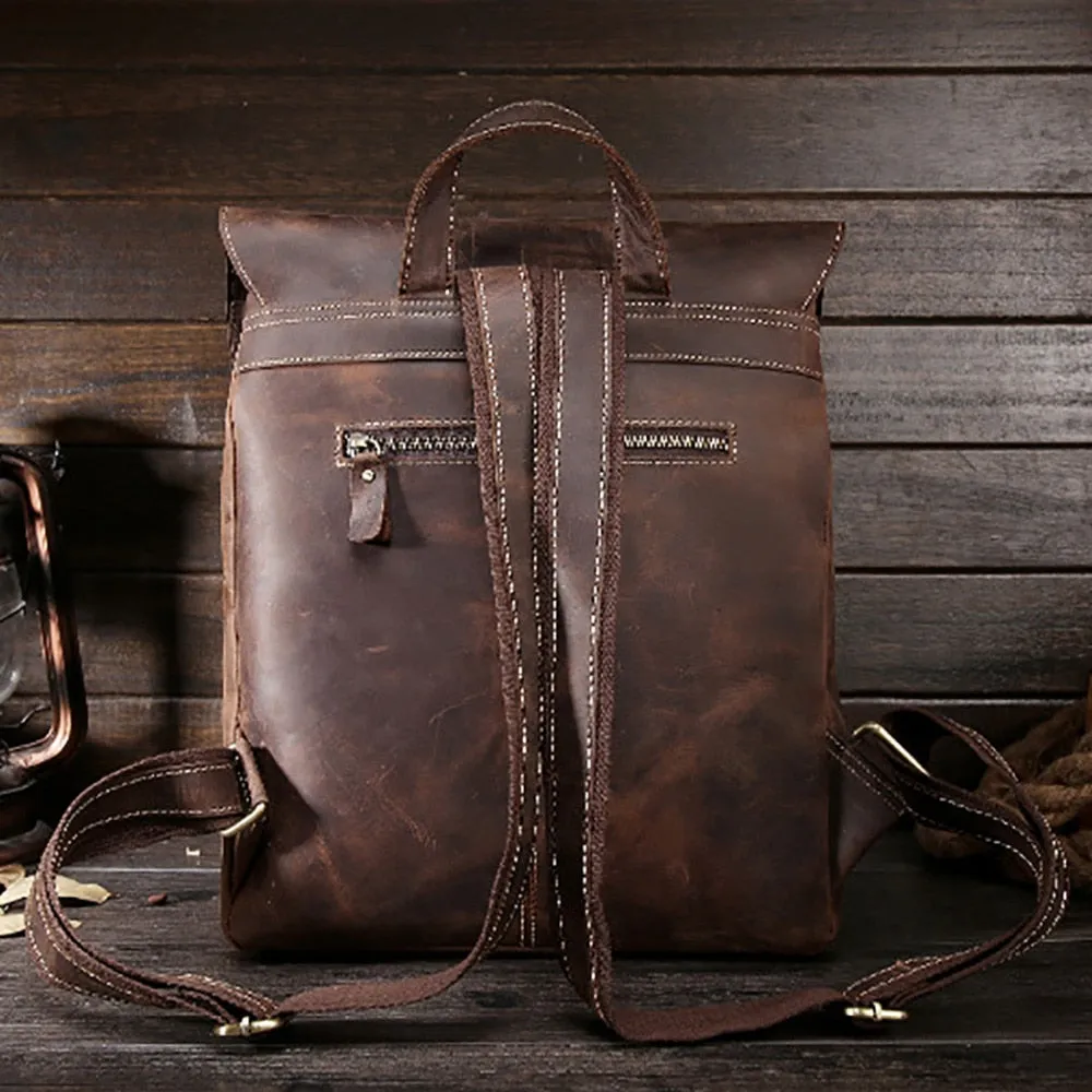 Crazy Horse Cowhide Men Backpack