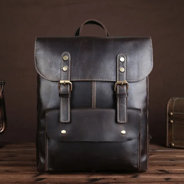 Crazy Horse Cowhide Men Backpack