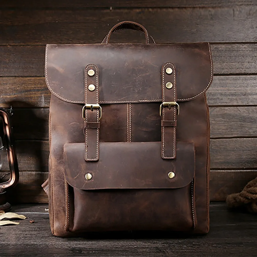 Crazy Horse Cowhide Men Backpack