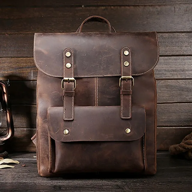 Crazy Horse Cowhide Men Backpack